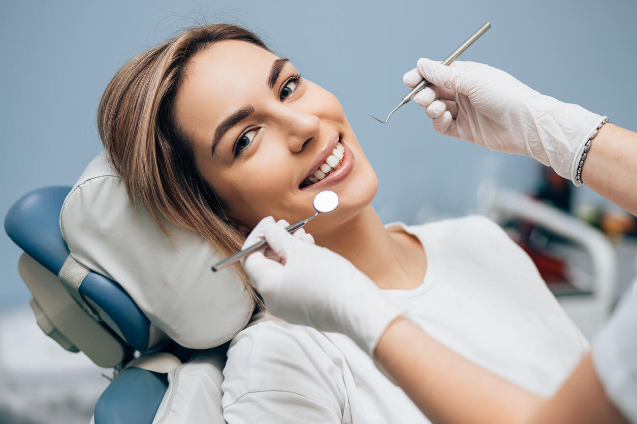 portrait of good looking woman on dental examination